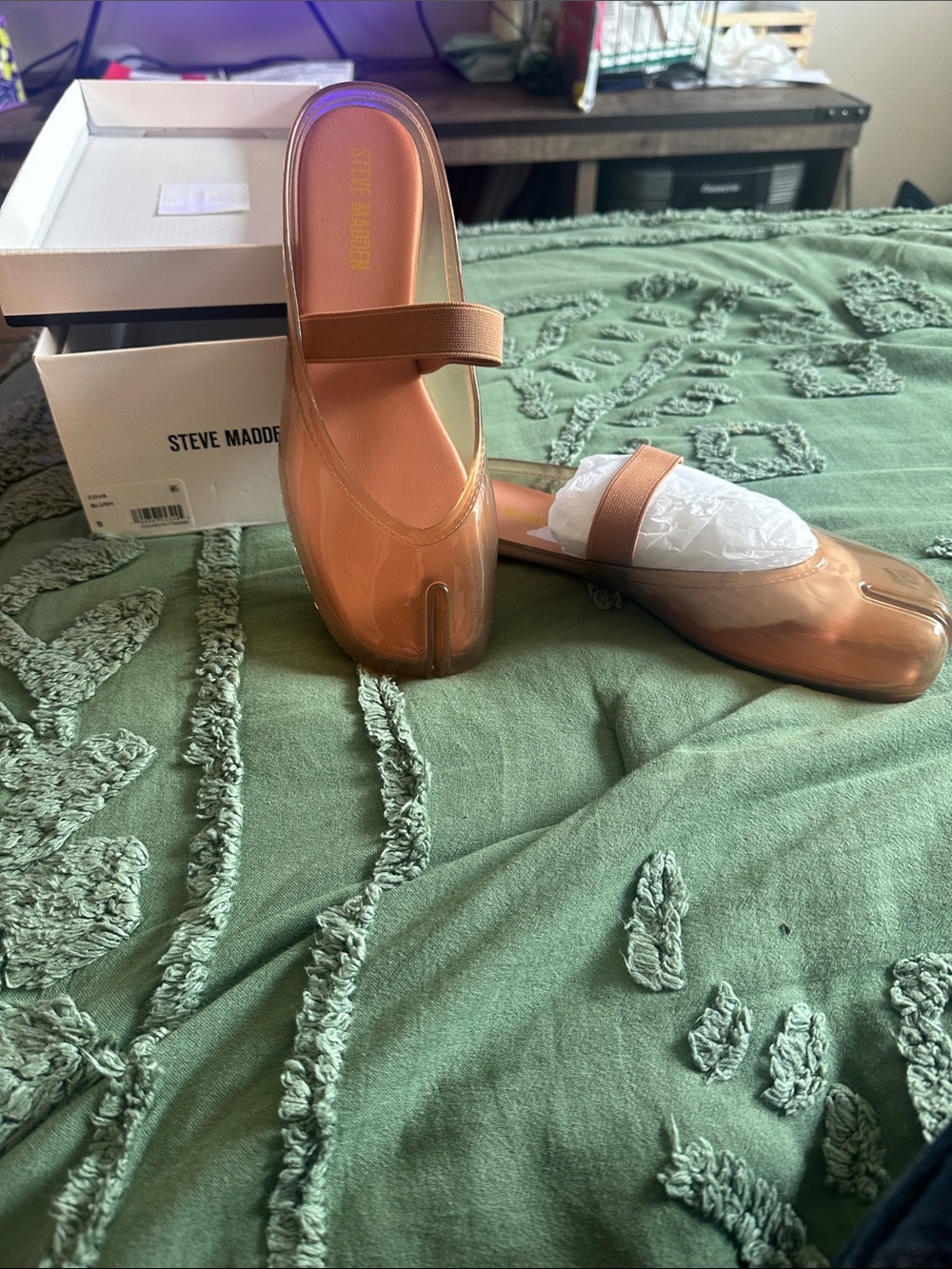 Steve Madden Transparent Tan Jelly Mary Jane Mules